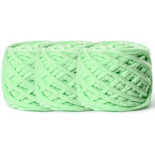 3 Pack Plush Chenille Chunky Yarn 100g (49.2yd) - Fluffy Velvet Yarn Crochet for Blanket Knitting and Crocheting - Baby Yarns for Crocheting Soft - Amigurumi Yarns (3 Aqua Green)
