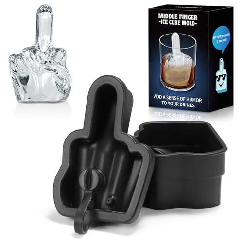 Middle Finger Ice Cube Mold – Large Reusable Silicone Tray for Easy-Remove Fun Shapes, Prank Gag Gift for Whiskey, Cocktails & Party Drinks, Bar & Kitchen Essential (Black, 1Pack)