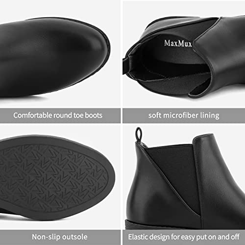 Maxmuxun Women's Black Booties Comfort Classic Chelsea Ankle Boots Size 8 #TOP4