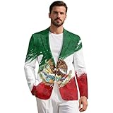 Ocxbuir Men's Mexican Flag Blazers Sport Coats Fashion Slim Fit Printed One Button Flap Pocket Suits Jackets for Daily Life Size M