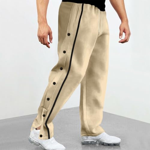 Mens Sweatpants Elastic Waist Drawstring Tear Away Basketball Pants Side Split Snap Button Up Running Track Pants2