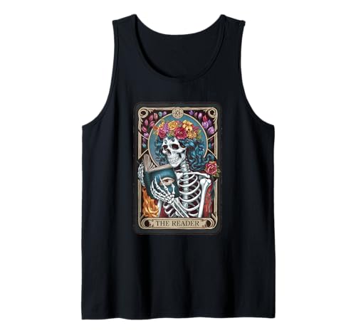 Tarot Card The Reader Book Lover Vintage Reading Skeleton Camiseta sin Mangas