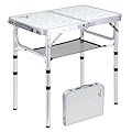 Sportneer Camping Table, 23.6" L x 15.7" W Adjustable Height Small Folding Table with Mesh Layer Portable Camp Tables with Aluminum Legs for Outdoor Camp Picnic Beach BBQ Cooking (3 Height)