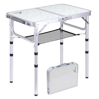 Sportneer Camping Table, 23.6" L x 15.7" W Adjustable Height Small Folding Table with Mesh Layer Portable Camp Tables with Aluminum Legs for Outdoor Camp Picnic Beach BBQ Cooking (3 Height)