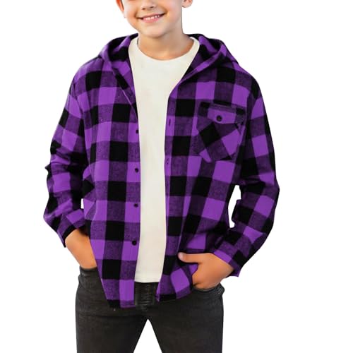 Boy's Flannel Shirts Casual Button Down Plaid Hoodies Long Sleeve Hooded Jacket Kids Fall Fashion Shirt 4-15 Years