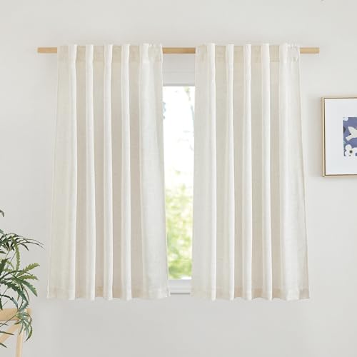 NICETOWN Linen Curtains 48 inches Long, Rod Pocket & Back Tab Flax Linen Weave Window Treatments Privacy with Light Filtering for Bedroom/Farmhouse, N