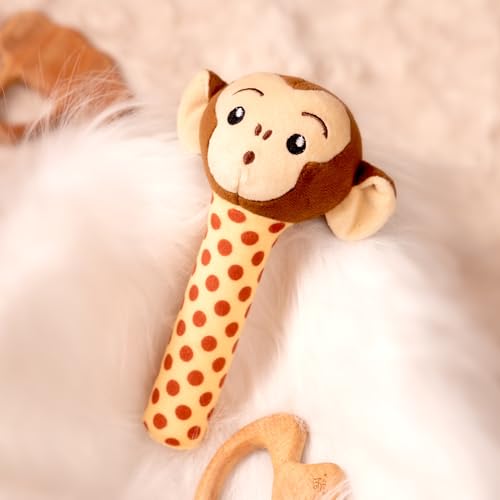 Image of Mirada Monkey Rattle Soft Toy for Babies & Toddlers | Cute Stuffed Animal Rattle Toy for Playtime | Infant Toys, Soft Toys for Kids, Stuffed Toy, Cute Toys, Baby Gift, Safe Cuddle Toy | 18cm