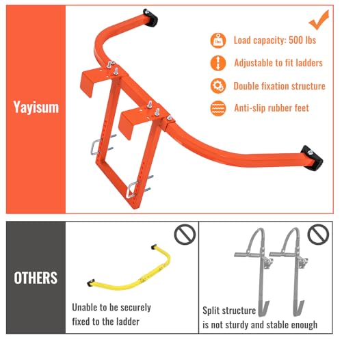 Ladder Stabilizer, Heavy Duty Steel Ladder Roof Hook Ladder Stabilizer with Wing Span/Wall Extension Accessory, Secure and Stable Ladder Standoff Arms for Roof Gutter with Anti-Slip Rubber Feet
