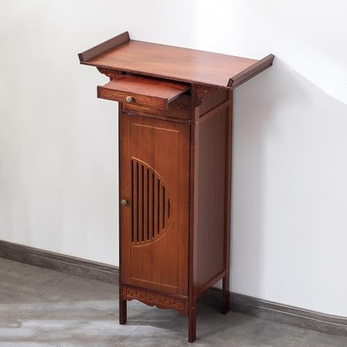 Retractable Chinese Altar Table with Enclosed Storage, 60cm Pedestal Table for Incense and Prayer, Elegant Altar Cabinet for Spiritual Rituals and Home Decor