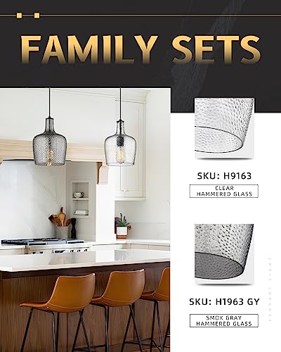 AUTELO Glass Pendant Light 8" Modern Pendant Lighting Hanging Lamps for Kitchen Island with Hammered Glass Shade Hanging Light Fixture H9163 - Image 6