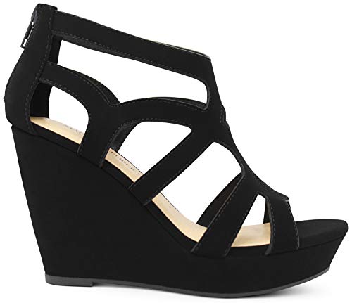 Marcorepublic Peru Womens Open Toe Laser Cutout Caged Wedge Dress Sandals - (Black Nbpu)- 7.5 #TOP5