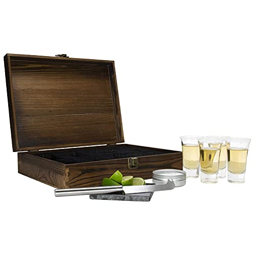 Atterstone Tequila Shot Glass Sugar Skull Wooden Box Set For Men And Women - 4 Premium Shot Glasses, Garnish Knife, Lime Cutting Stone, Salt Tin, Perfect For Themed Parties And Holiday Gifts #TOP7