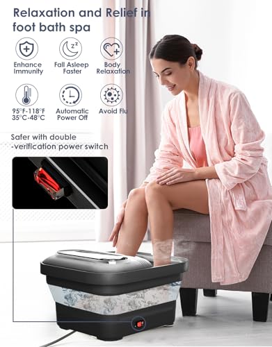 OOAMBB Collapsible Foot Spa with Heat, Bubble and Temp Control, Foot Bath Massager with XL Touch Screen and Massage Rollers, Foot Soaking Tub, Pedicure Foot spa for Stress Relief (Black) — view 2