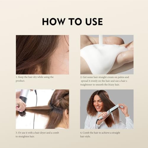 gowwim Hair Straightener Cream, 72h Long-Lasting Frizz Control Heat Protection up to 230°c (450℉) Plant Extracts Nourishing Smoothing Straightening Cream for Frizzy & Curly Hair 100g/3.53 Fl Oz