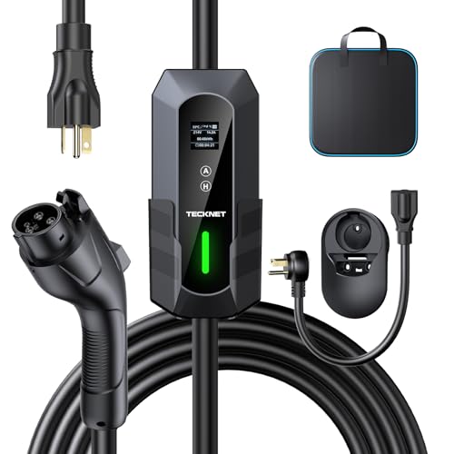 TECKNET EV Charger Level 1&2, 16A Electric Car Charger with NEMA 6-20 Plug, NEMA 5-15 Adapter, 25FT Cable, J1772 Electric Vehicle Charging Equipment Compatible with All EV Models