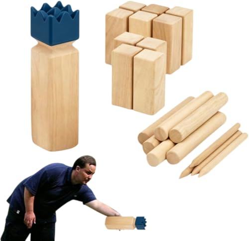Image of Diexgiy Wooden Kubb Game Natural Solid Wood Outdoor Toss Educational Toy for Parent-child Camping Party (Blue)
