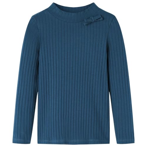 T-shirt manches longues fille garçon coton côtelé bleu marine col nœud