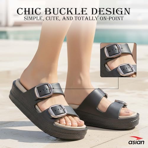 Image of ASIAN Femina-18 Women's Slippers with Elegant Double-Buckle Design, Soft Cushioned Footbed, Chunky Anti-Slip Sole, Lightweight Build, Perfect for Daily Use, Travel and Stylish Comfort