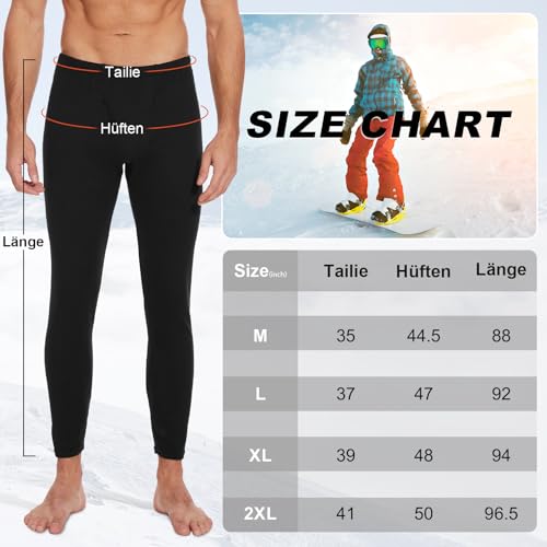 AMIYOYO Thermo Unterhose Lange Unterhosen Herren Thermohose Männer Thermounterwäsche Herren Hochtailliert Funktionsunterwäsche Atmungsaktiv Warme Fleece Skiunterwäsche für Winter