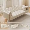 Anwick Modern Velvet Sofa Bed Futon with 2 Pillows,2-in 1 Convertible Sleeper Couch Bed,Folding Recliner Loveseat with Golden Metal Legs for Living Room Apartment Office (Pink) (Beige)