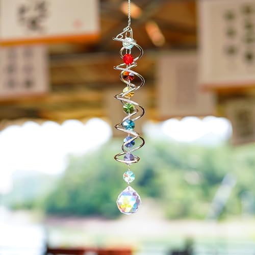 Boule d'observation en cristal AB de 52,1 cm avec spirale décorative suspendue de qualité - 3