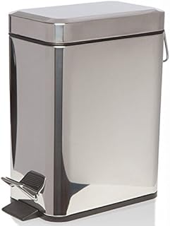 PEDAL BIN BATHROOM 5L SLIM RECTANGULAR REMOVABLE BUCKET WASTE DUST SLIMLINE EASY TO CLEAN 5 LITRE TOILET STAINLESS STEEL (Silver)