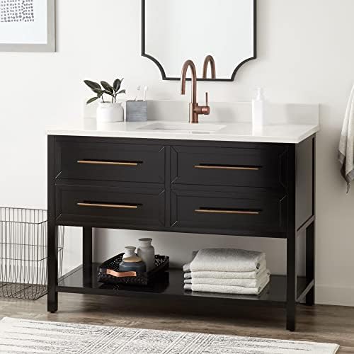 Signature Hardware 457375 Robertson 48" Free Standing Single Vanity Cabinet Set with Mahogany Cabinet and Rectangular Undermount Sinks - Single Faucet Hole - Black/Arctic White