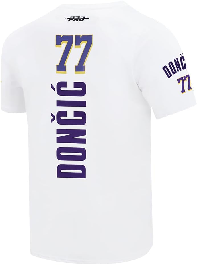 Pro Standard Mens NBA Los Angeles Lakers Luka Doncic #77 Classic Player Short Sleeve Tee White S - Image 4