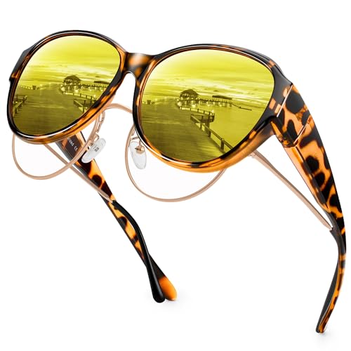 URUMQI Polarized Sunglasses Fit Over Glasses for Women, UV400 Protection Square Shades