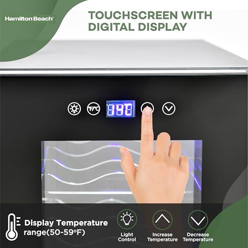 Image of Hamilton Beach 6 Bottle Wine Fridge for Red, White, Sparkling, or Champagne Beverages, Digital Display, Table or Countertop Storage, Free Standing, 13L