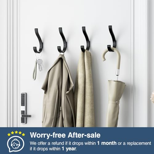 Wall Hooks for Hanging Coat and Towel - Large 5.4\" Heavy Duty Hanger for Backpack, Robe, Purse, Rack for Closet and Door Wall Mounted, Black 4-Pack, Screws Included - Thumbnail 5