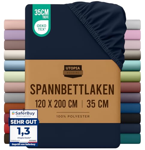Utopia Bedding - Spannbettlaken 120x200cm - Marineblau - Oeko-Tex Zertifiziertes Gebürstete Polyester-Mikrofaser Spannbetttuch - 35 cm Tiefe Tasche