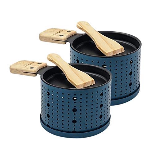 COOKUT - Lumi - Raclette mit Kerze - Schmelzen Sie Ihren Käse in 3 Minuten - Raclette Abend, Käsefondue, Picknick - Inklusive Holzspatel - 2er-Pack - Blau