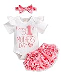 Baby Girl Happy First Mother's Day Outfit Short Sleeve Infant Romper Heart Shorts Clothes 3Pcs Set