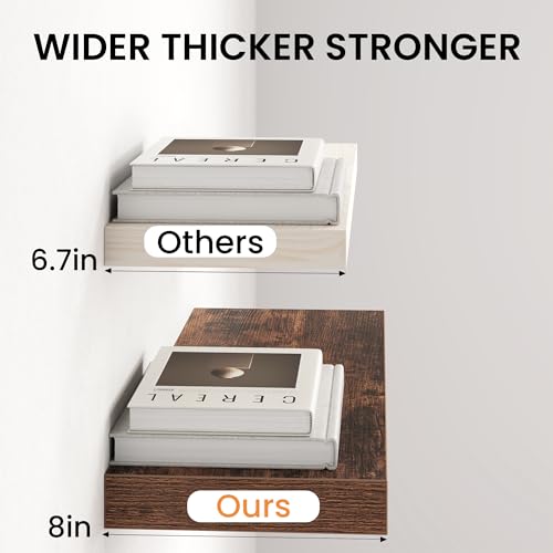 Image of Fun Memories 67Inch Long Floating Shelves, 8 Inch Deep Shelves for Bedroom|Living Room, Wall Mounted Wood Hanging Shelf with Invisible Brackets for Fireplace Mantel Home Storage Decor, Brown - 1 Pack