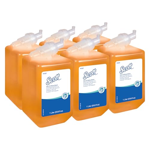 Image of Scott Luxury Foaming Hair and Body Wash (91557), Citrus Scent Shampoo, Yellow / Clear, 1.0 L Bottles, 6 Bottles / Case