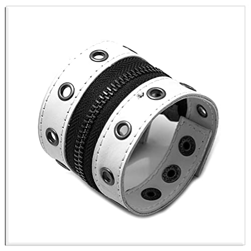 Image of Xusamss Punk Alloy Zipper Wristband Pu Leather Cuff Bracelet,7 1 /2 wrist