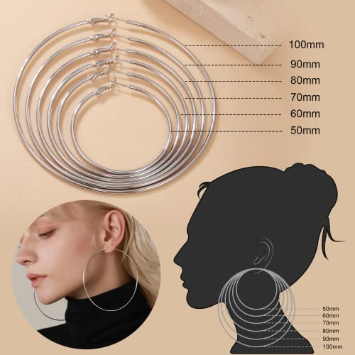 Sterling Silver Hoop Earrings For Women, Bmmye Big Silver Hoops With Cubic Zirconia Hypoallergenic Thin Silver Hoops Rhinestone Hoop Earrings Extra Large Silver Hoop Earrings For Women 100Mm #TOP4