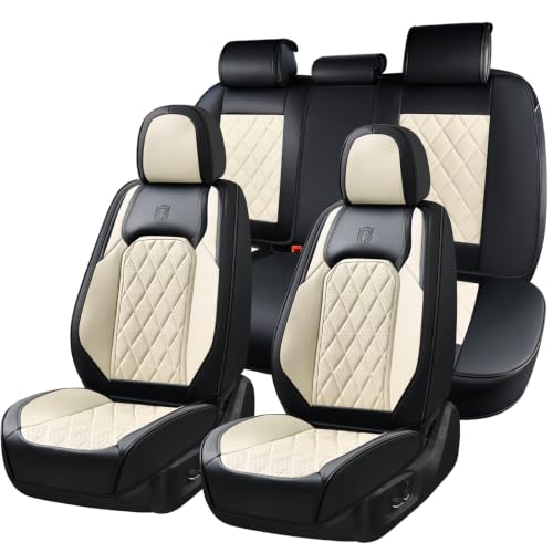 Image of Coverado Car Seat Covers Full Set, Luxury Faux Leather Waterproof Seat Cover, Black and White Car Seat Covers, Car Seat Protector, Automotive Seat Covers Universal Fit for Most Cars, Black&White
