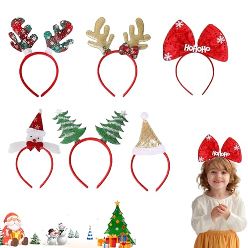 FYZSJWL 6 Stück Haarreifen Weihnachten, Rentier Haarreif, Kopfschmuck Weihnachten, Weihnachtsschmuck Kopf, Weihnachts Stirnbandweihnachts-Stirnbänder Für Erwachsene Und Kinder