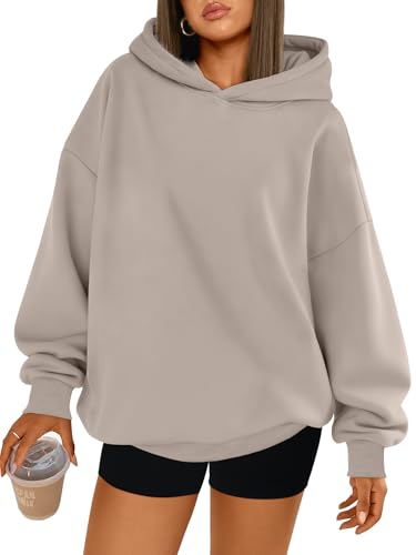 Trendy Queen Womens Oversized Hoodies Comfy Sweatshirts Fall Fashion 2025 Outfits Casual Tops Fleece Clothes with Pockets CoffeeGrey M