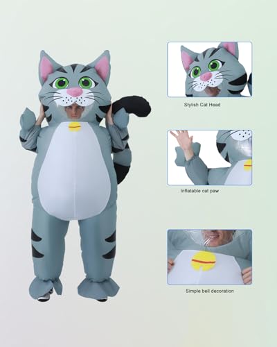 BESTSIGHT Inflatable Cat Costume, Cat Costume Adult Inflatable Costumes Adult Size Full Body Blow up Costumes for Adults Women Men Inflatables Fancy Funny Suit for Halloween Carnival Party