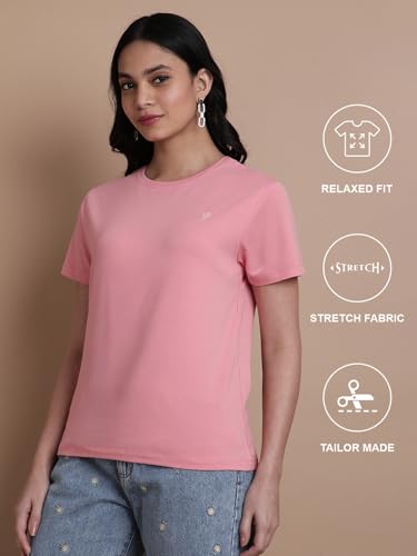 Image of TWIN BIRDS Women's Cotton Elastane T-Shirt | Stretchable Lightweight Casual Round Neck Solid Plain Tee | Soft Breathable Fabric Top | Short Sleeve Everyday Wear