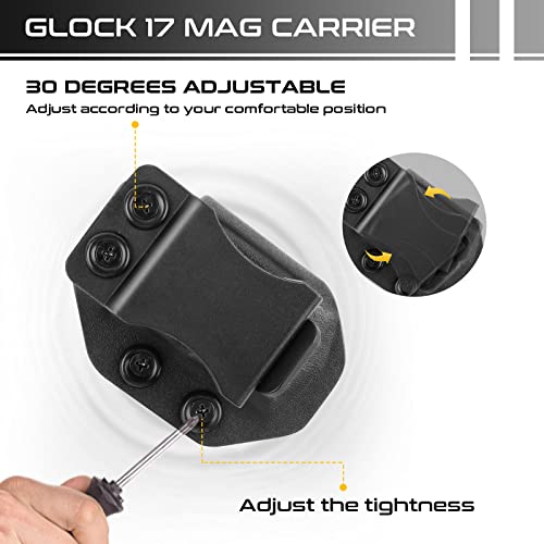 Hqda Iwb/Owb Magazine Pouch, Kydex Magazine Holster Compatible With Glock 17, Single Stack Mags G17 Mag Pouch, Magazine Holder Adjustable Retention Us Kydex Made #TOP2
