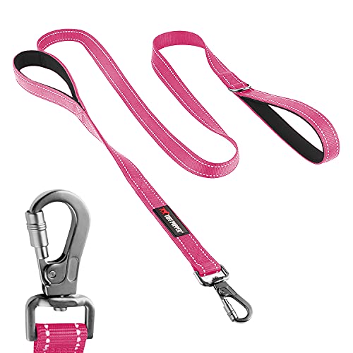 Image of Tuff Pupper Heavy Duty Double Handle Leash | Twist Locking Carabiner Clip | Safety Lock for Strong Dogs | Reflective for Safe Night Walks | 6 Foot Leash for Medium & Large Dogs