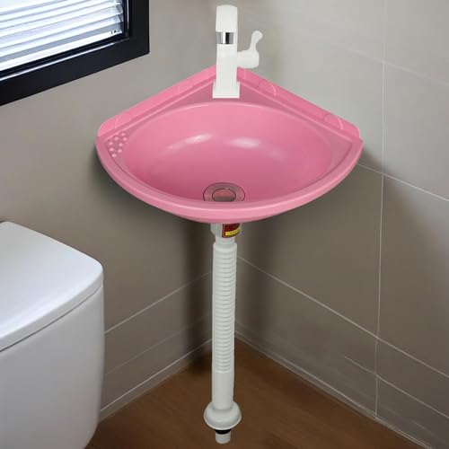 Lavabo da bagno in Plastica Piccolo Lavamani ad Angolo Lavabo Vasca Singola a parete,Lavandino da cucina Con kit di scarico,Lavello piccolo ad angolo per Roulotte