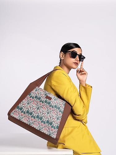 Image of ZOUK Printed Jute Handcrafted Vegan Leather Grey Women's Stylish Tote Bags | Trapezia Tote| Shoulder bag with double handle