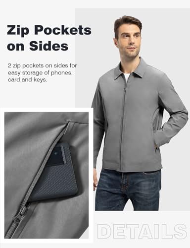 Image of TBMPOY Mens Lightweight Jackets Light Windbreaker Full Zip Casual Work Jacket Golf Business Fall Track Coat with Pockets