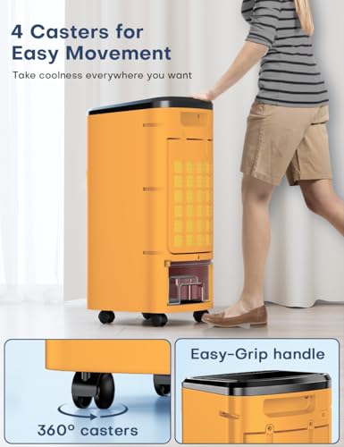 Image of Evaporative Air Cooler, Swamp Cooler Air Conditioner w / 12H Timer for Auto-off, 3-Speed Windowless Air Conditioner, Smart Remote - Mandarin