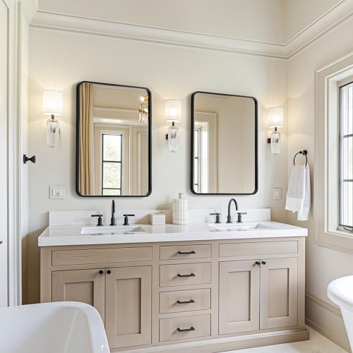 USHOWER 2-Pack Black Bathroom Mirrors Over Sink 22 x 30 Inch, Metal Frame Rectangle Mirror, Modern Farmhouse Vanity Mirror, Wall Mounted